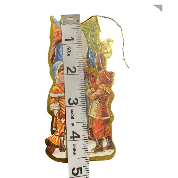 Lot of 5 Vintage 80s Christmas Cardboard Ornaments Gold Trim Accent Santa Tree - Picture 8 of 13